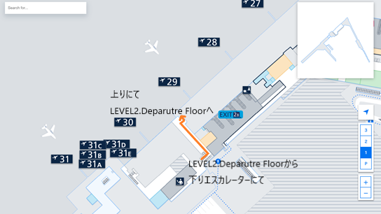 私が実際に乗り継ぎをしたルートを、ヘルシンキ・ヴァンター国際空港のフロアマップの
拡大図上(LEVEL1.Arrival Floor のシェンゲン協定加盟国エリアへ向かう辺り)で示した画像